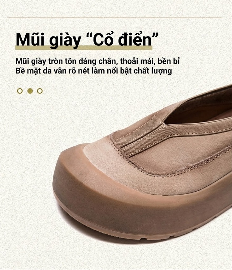 Giày Lười Nữ Da Mờ Đế Bệt Chiều Cao Đế Khoảng 4cm Màu Nâu chi tiết 5