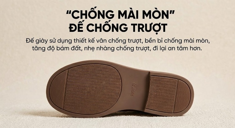 Giày Lười Nữ Da Mờ Đế Bệt Chiều Cao Đế Khoảng 4cm Màu Nâu chi tiết 6