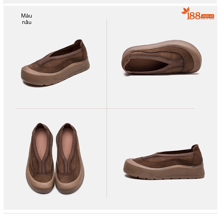 Giày Lười Nữ Da Mờ Đế Bệt Chiều Cao Đế Khoảng 4cm Màu Nâu chi tiết 18