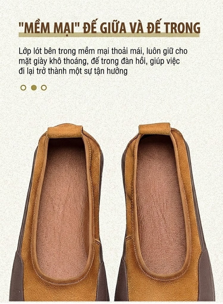 Giày Lười Nữ Đầu Tròn Da Bò Chiều Cao Đế Khoảng 3cm Màu Nâu Đỏ, Vàng Nâu chi tiết 6