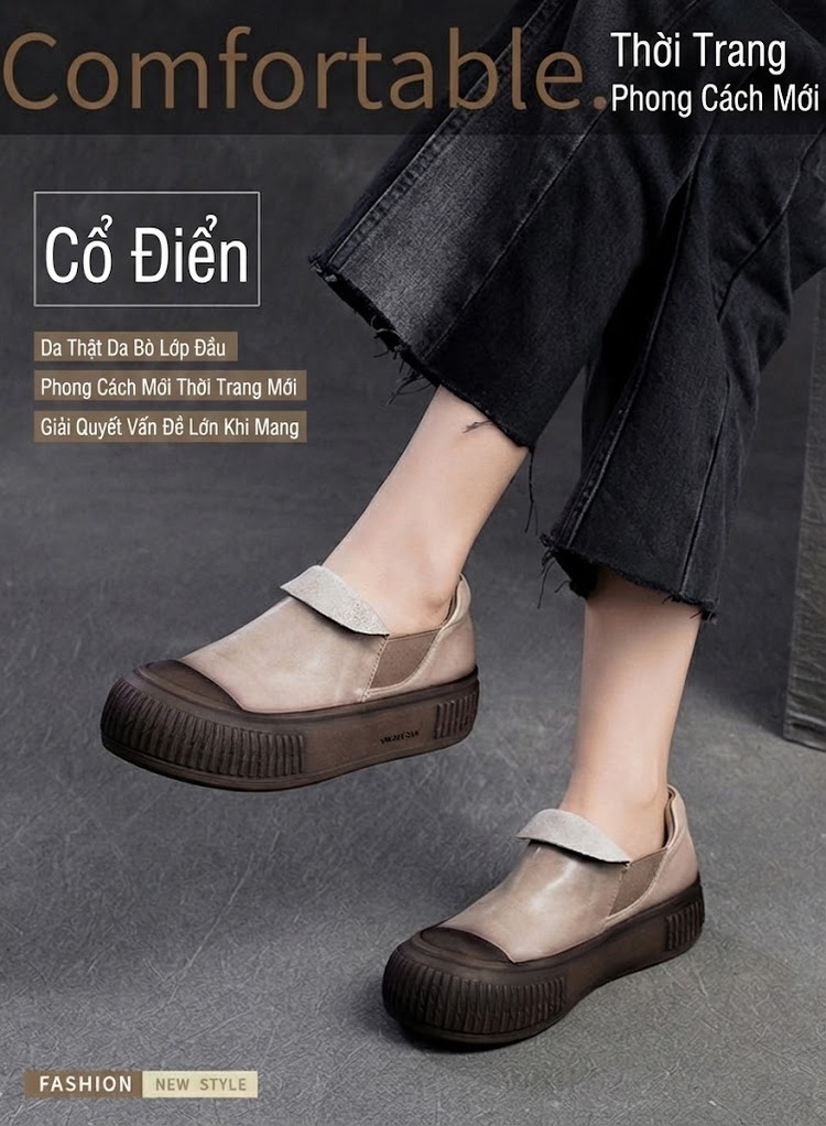 Giày Lười Nữ Đế Bằng Chiều Cao Đế Khoảng 3cm Màu Nâu, Xám chi tiết 2