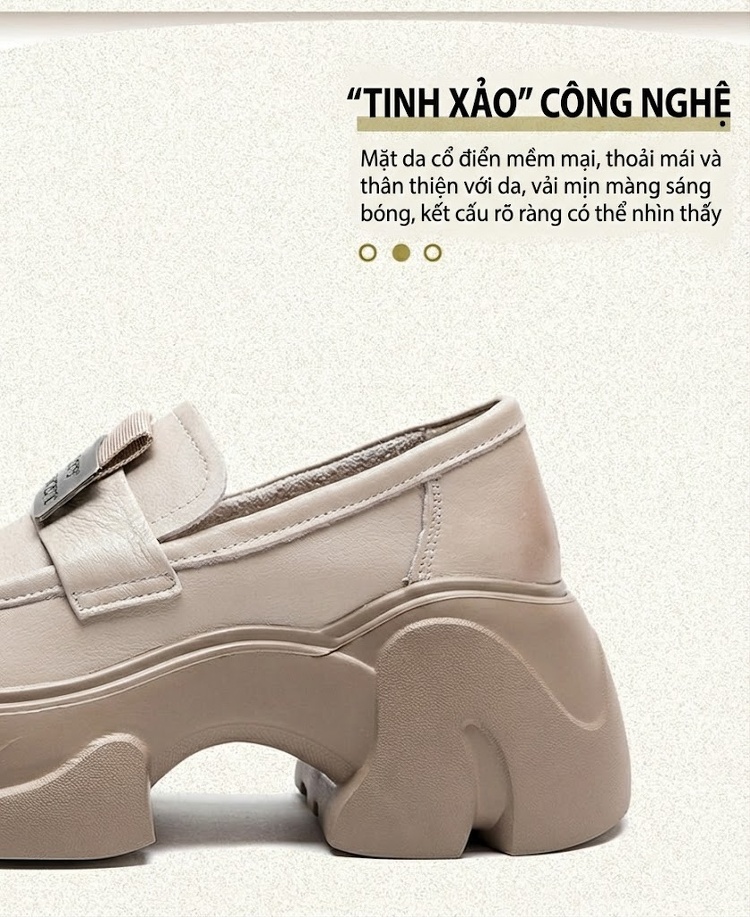 Giày Lười Nữ Đế Cao Khoảng 5cm Phong Cách Mary Jane Màu Đen, Kem chi tiết 2