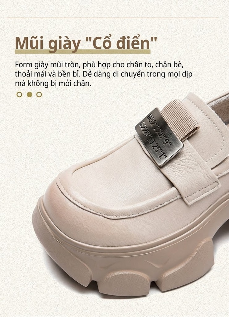 Giày Lười Nữ Đế Cao Khoảng 5cm Phong Cách Mary Jane Màu Đen, Kem chi tiết 3