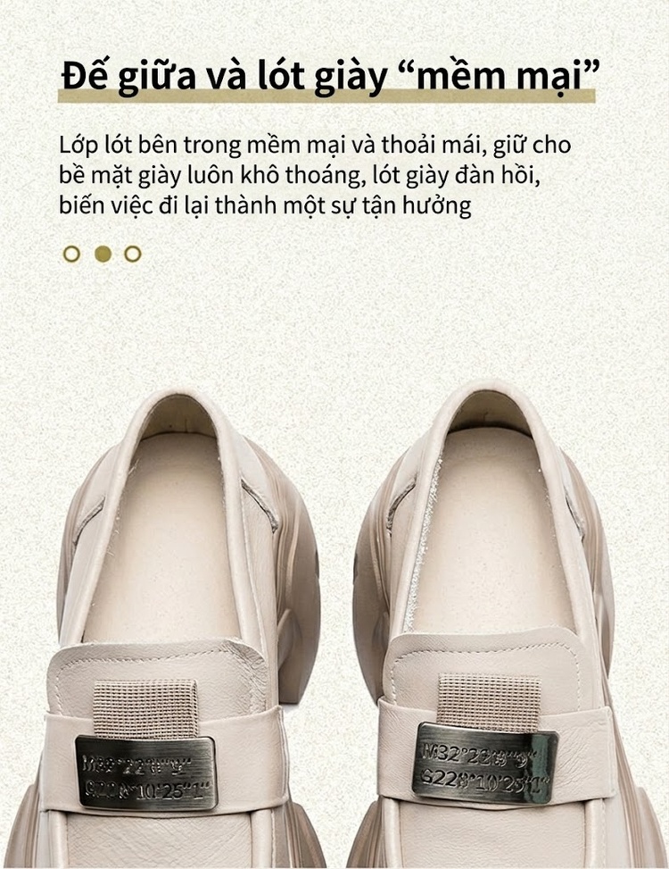 Giày Lười Nữ Đế Cao Khoảng 5cm Phong Cách Mary Jane Màu Đen, Kem chi tiết 5