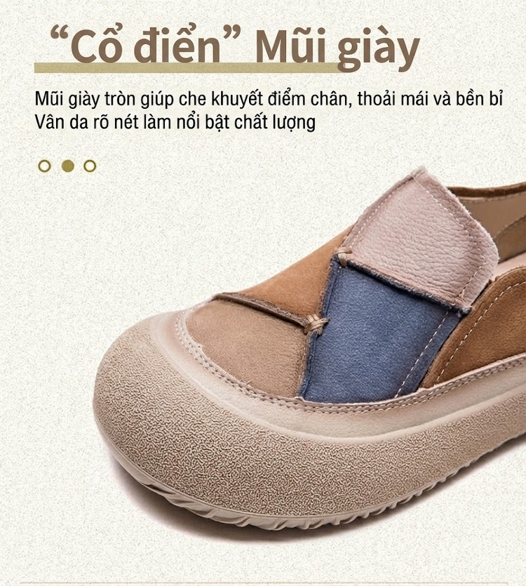 Giày Lười Nữ Đế Dày Chiều Cao Đế Khoảng 3cm Phong Cách Retro Màu Nâu, Đỏ, Xám, Xanh Lá chi tiết 4