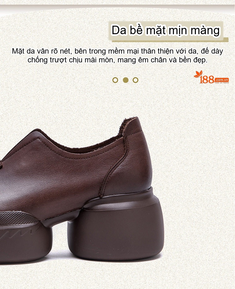 Giày Lười Nữ Đế Dày Phong Cách Retro Chiều Cao Đế Khoảng 6cm Màu Đen, Nâu chi tiết 2