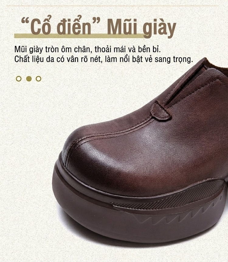 Giày Lười Nữ Đế Dày Phong Cách Retro Chiều Cao Đế Khoảng 6cm Màu Đen, Nâu chi tiết 3