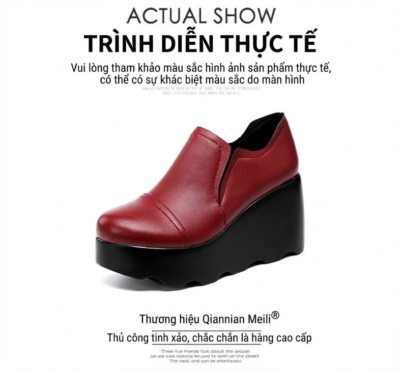 Giày Lười Nữ Đế Xuồng Chiều Cao Đế 8cm Da Bóng Mũi Tròn Màu Đen, Đỏ Rượu Vang chi tiết 16