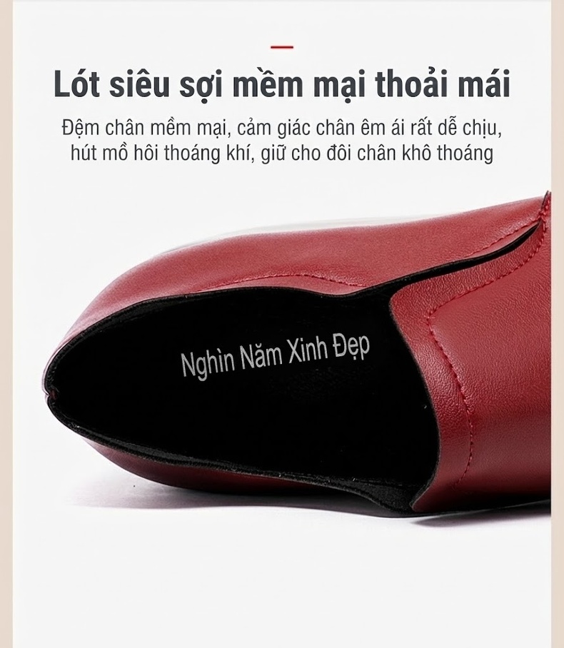 Giày Lười Nữ Đế Xuồng Chiều Cao Đế 8cm Da Bóng Mũi Tròn Màu Đen, Đỏ Rượu Vang chi tiết 8