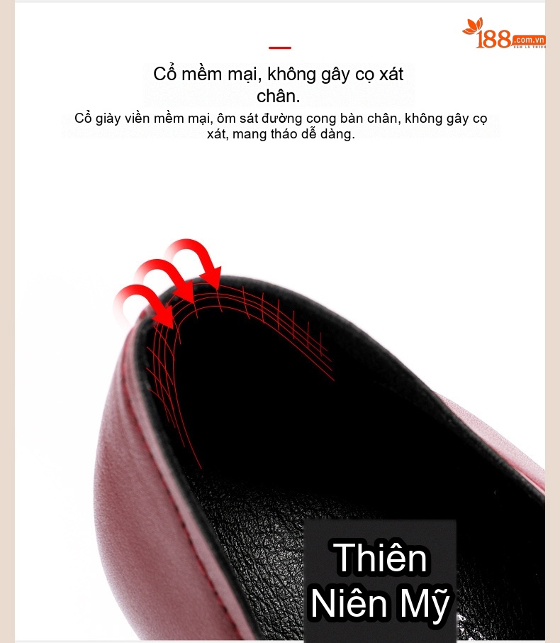 Giày Lười Nữ Đế Xuồng Chiều Cao Đế 8cm Da Bóng Mũi Tròn Màu Đen, Đỏ Rượu Vang chi tiết 9
