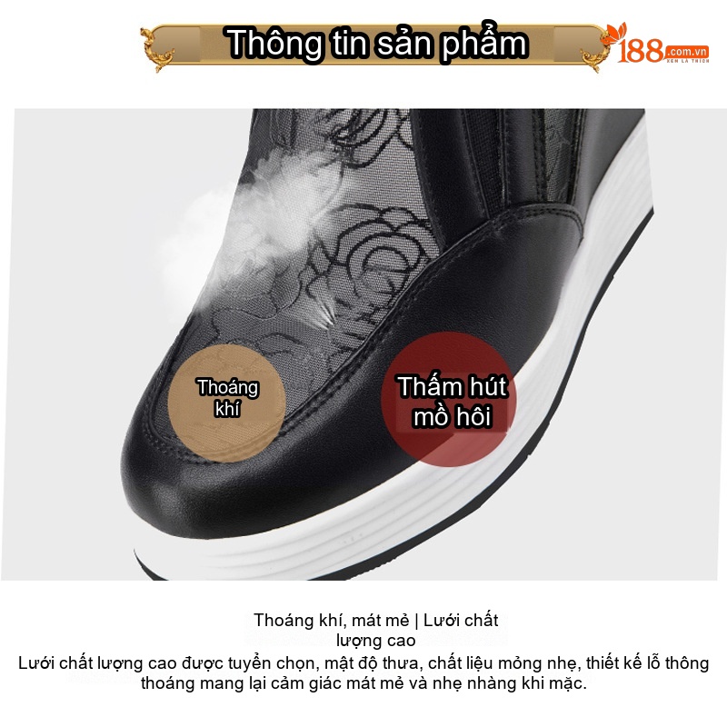 Giày Lười Nữ Đế Xuồng Chiều Cao Đế Khoảng 12cm Vải Lưới Thoáng Khí Màu Trắng, Đen