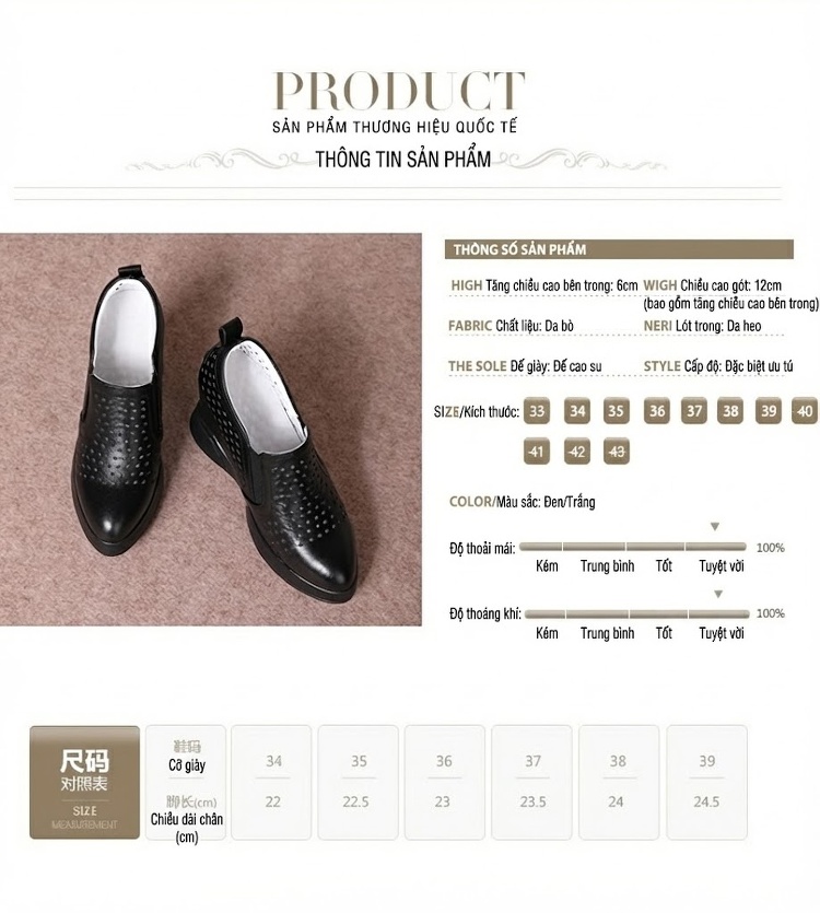 Giày Lười Nữ Đế Xuồng Chiều Cao Khoảng 8cm Da Bóng Màu Đen, Trắng chi tiết 15