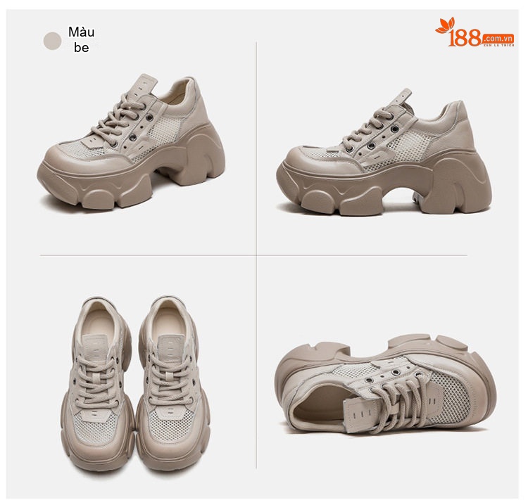 Giày Lười Nữ Lưới Thoáng Khí Chiều Cao Đế Khoảng 5cm Màu Nâu, Đen, Kem chi tiết 17