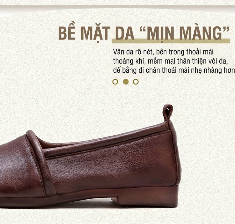 Giày Lười Nữ Mũi Vuông Da Bóng Đế Bệt Chiều Cao Đế Khoảng 1cm Màu Đen, Nâu chi tiết 2