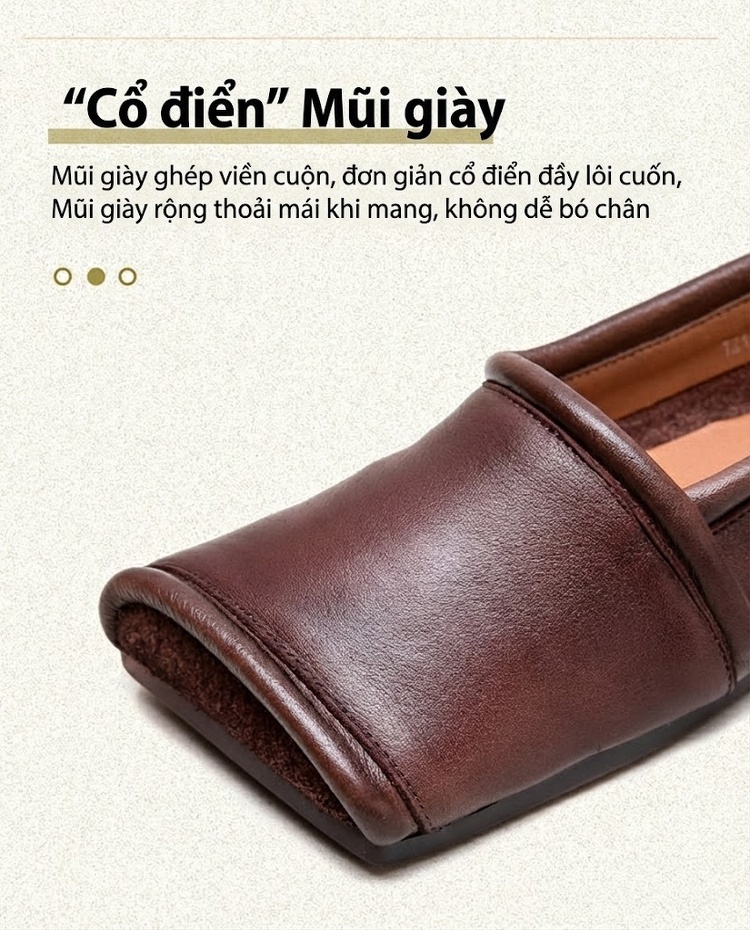 Giày Lười Nữ Mũi Vuông Da Bóng Đế Bệt Chiều Cao Đế Khoảng 1cm Màu Đen, Nâu chi tiết 3
