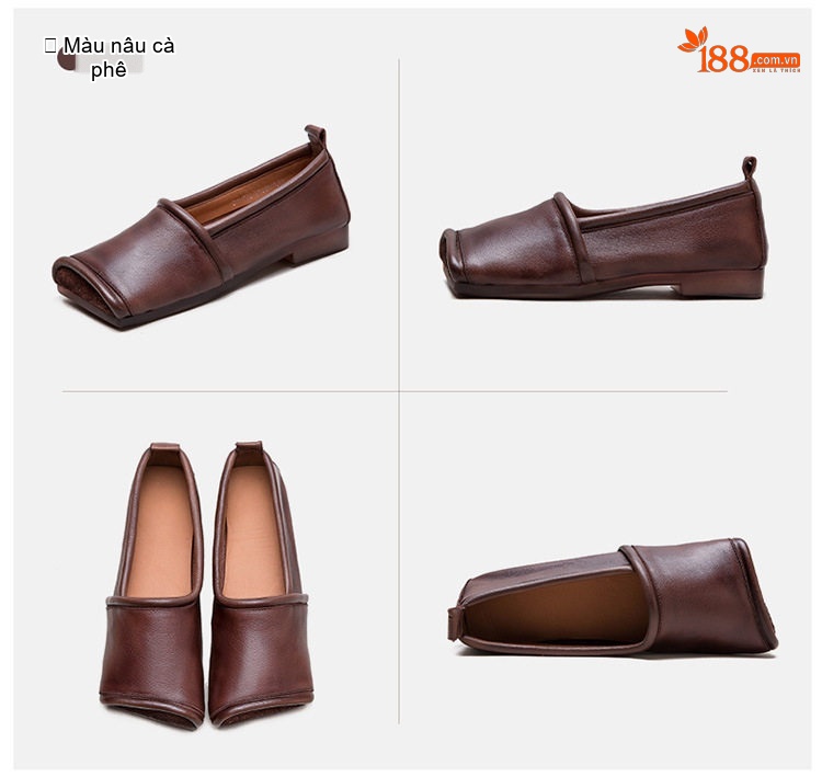 Giày Lười Nữ Mũi Vuông Da Bóng Đế Bệt Chiều Cao Đế Khoảng 1cm Màu Đen, Nâu chi tiết 16