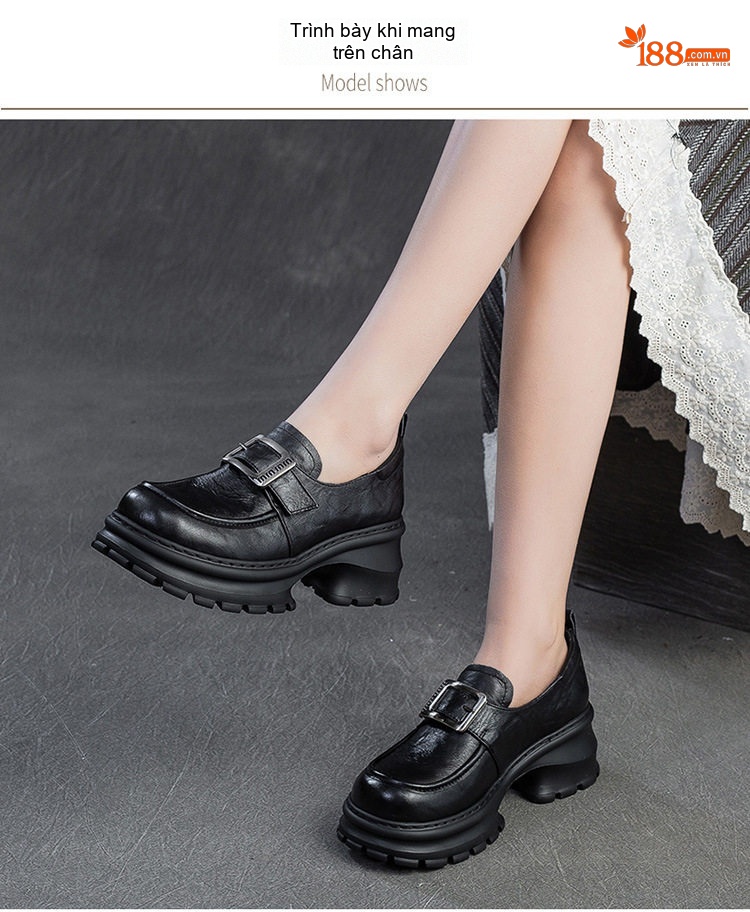 Giày Lười Nữ Phong Cách Anh Quốc Chiều Cao Đế Khoảng 5cm Màu Đen, Nâu chi tiết 7