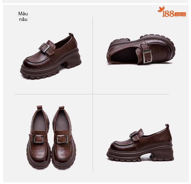 Giày Lười Nữ Phong Cách Anh Quốc Chiều Cao Đế Khoảng 5cm Màu Đen, Nâu chi tiết 16