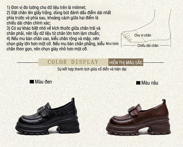 Giày Lười Nữ Phong Cách Anh Quốc Chiều Cao Đế Khoảng 5cm Màu Đen, Nâu chi tiết 2