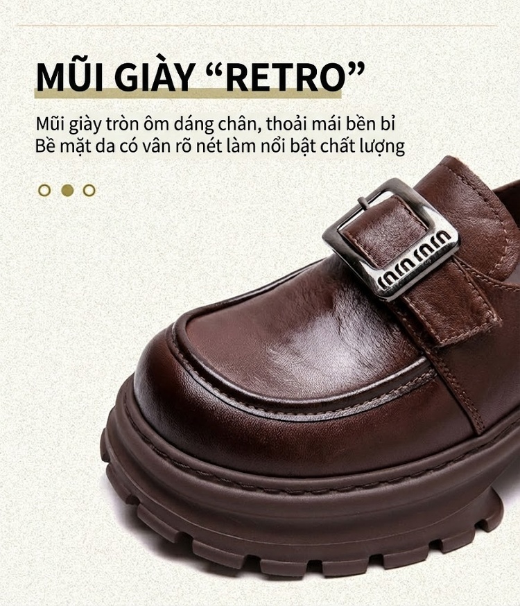 Giày Lười Nữ Phong Cách Anh Quốc Chiều Cao Đế Khoảng 5cm Màu Đen, Nâu chi tiết 4