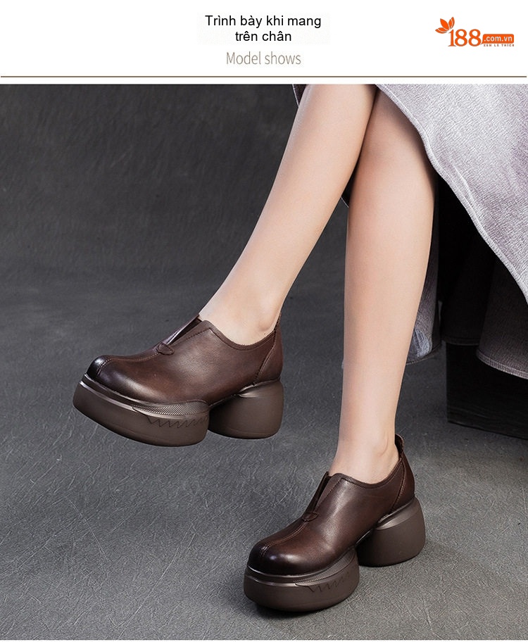 Giày Lười Nữ Phong Cách Anh Quốc Đế Dày Chiều Cao Đế Khoảng 5cm Màu Đen, Nâu chi tiết 8