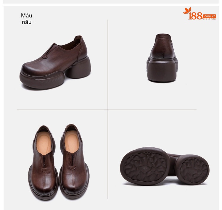 Giày Lười Nữ Phong Cách Anh Quốc Đế Dày Chiều Cao Đế Khoảng 5cm Màu Đen, Nâu chi tiết 18
