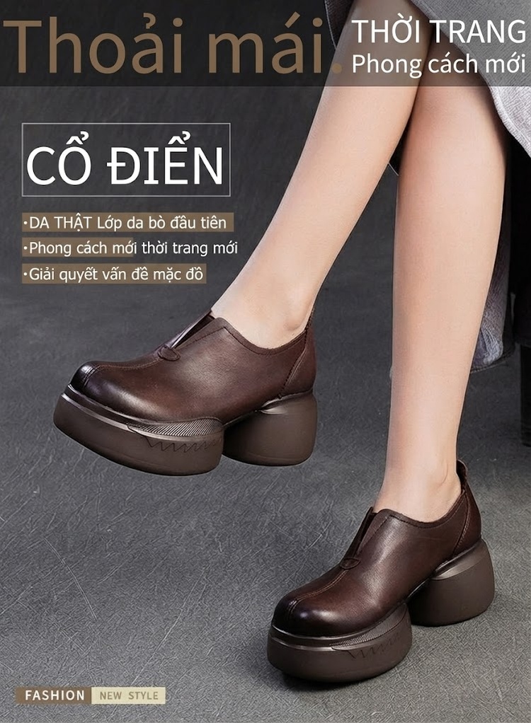 Giày Lười Nữ Phong Cách Anh Quốc Đế Dày Chiều Cao Đế Khoảng 5cm Màu Đen, Nâu chi tiết 2