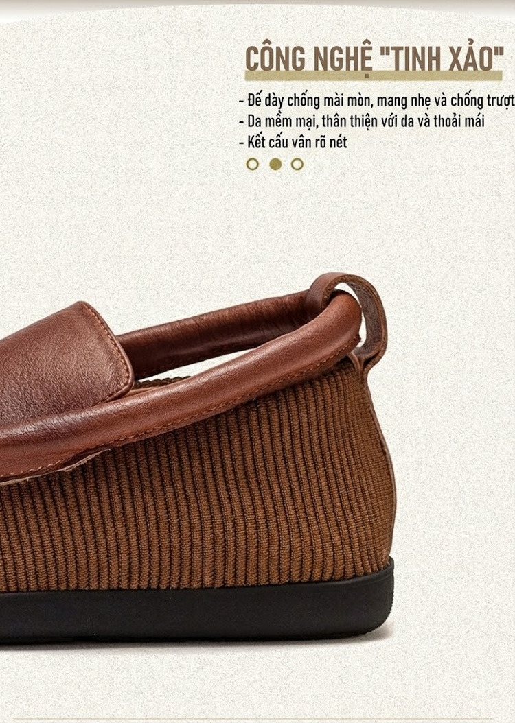 Giày Lười Nữ Vải Dệt Bề Mặt Da Chiều Cao Đế Khoảng 1cm Màu Nâu, Đen chi tiết 3