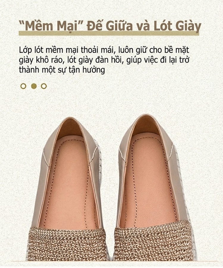 Giày Lười Nữ Vải Dệt Mùa Hè Chiều Cao Đế Khoảng 2cm Màu Kem, Nâu chi tiết 7