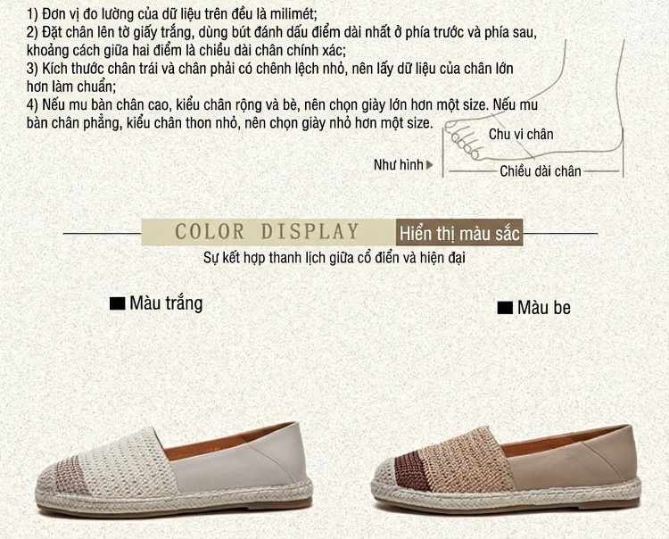 Giày Lười Nữ Vải Dệt Mùa Hè Chiều Cao Đế Khoảng 2cm Màu Kem, Nâu chi tiết 3