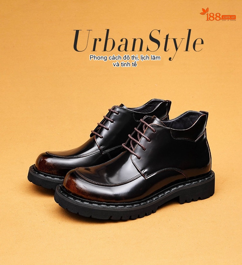 Giày Martens Nam Da Bóng Đế Dày Chiều Cao Đế Khoảng 4cm Màu Đen chi tiết 1