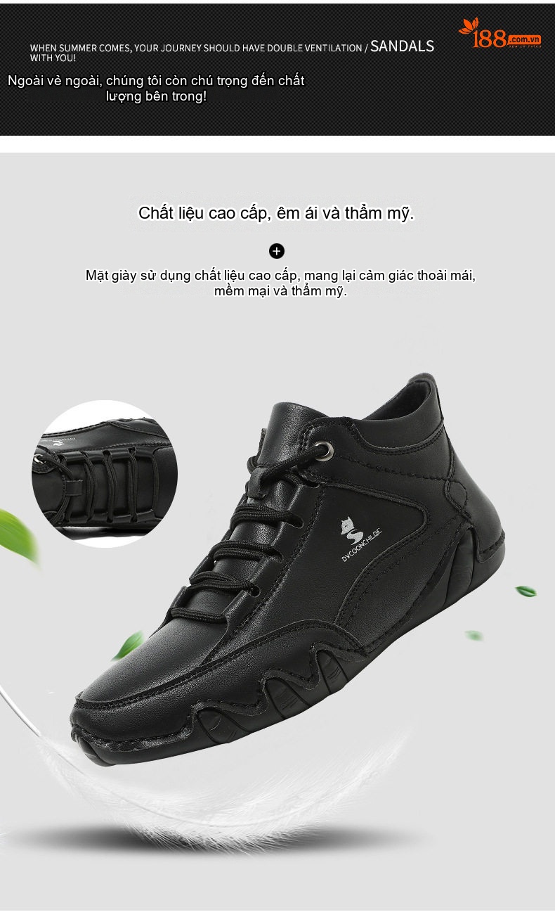 Giày Martin Cao Cổ Nam Da Bóng Chiều Cao Đế Khoảng 3cm Màu Đen, Xám, Xanh chi tiết 5