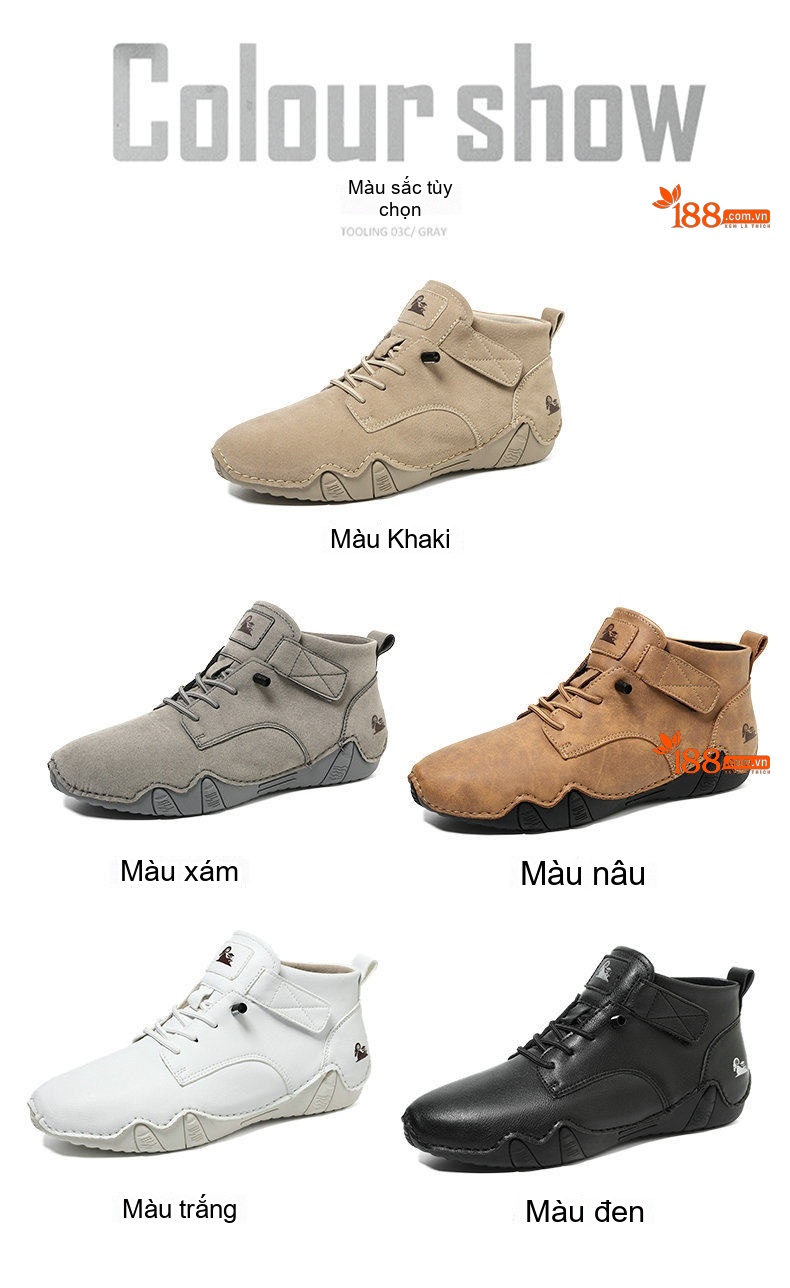 Giày Martin Cổ Cao Nam Buộc Dây Đế Bệt Chiều Cao Đế Khoảng 3cm Màu Xám, Nâu, Trắng, Be chi tiết 5