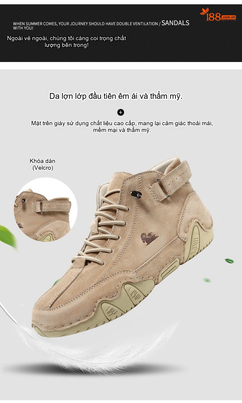 Giày Martin Cổ Cao Nam Nữ Da Thật Chống Trượt Chiều Cao Đế Khoảng 3cm Màu Nâu, Xám, Đen chi tiết 3