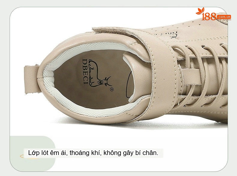 Giày Martin Cổ Cao Nữ Da Thật Lót Lông Đế Cao 3cm chi tiết 6