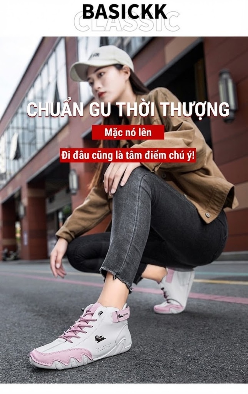 Giày Martin Cổ Cao Unisex Da Thật Chiều Cao Đế Khoảng 3cm Màu Trắng, Đen, Xám, Hồng... chi tiết 2