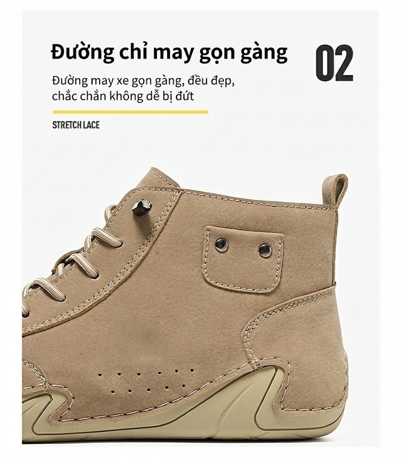 Giày Martin Nam Cổ Cao Buộc Dây Da Mờ Chiều Cao Đế Khoảng 3cm Màu Kem, Trắng, Đen, Xám chi tiết 7