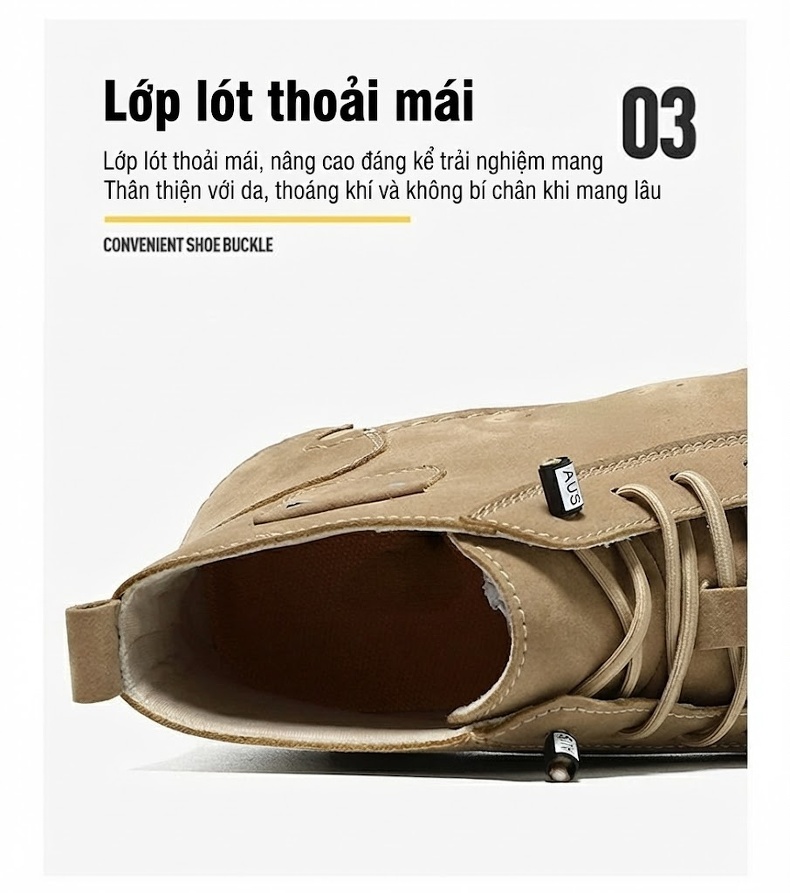 Giày Martin Nam Cổ Cao Buộc Dây Da Mờ Chiều Cao Đế Khoảng 3cm Màu Kem, Trắng, Đen, Xám chi tiết 8