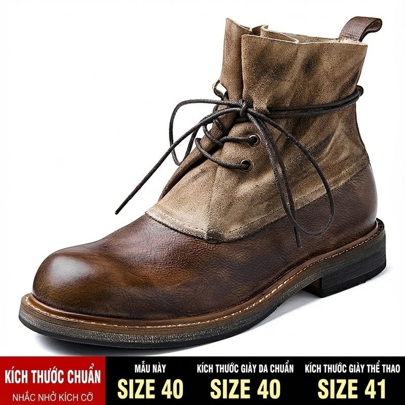 Giày Martin Nam Da Bò Cổ Ngắn Có Dây Chiều Cao Đế Khoảng 3cm Phong Cách Anh Quốc Màu Nâu