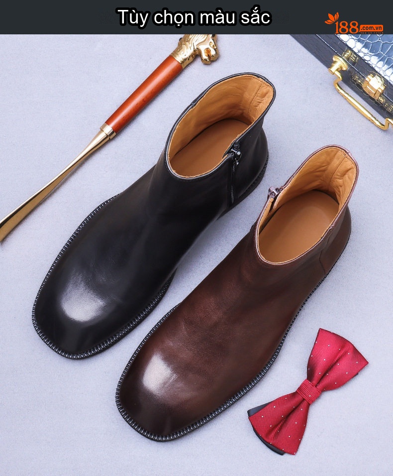 Giày Martin Nam Da Bò Khóa Kéo Phong Cách Anh Chiều Cao Đế Khoảng 3cm Màu Nâu, Đen chi tiết 2