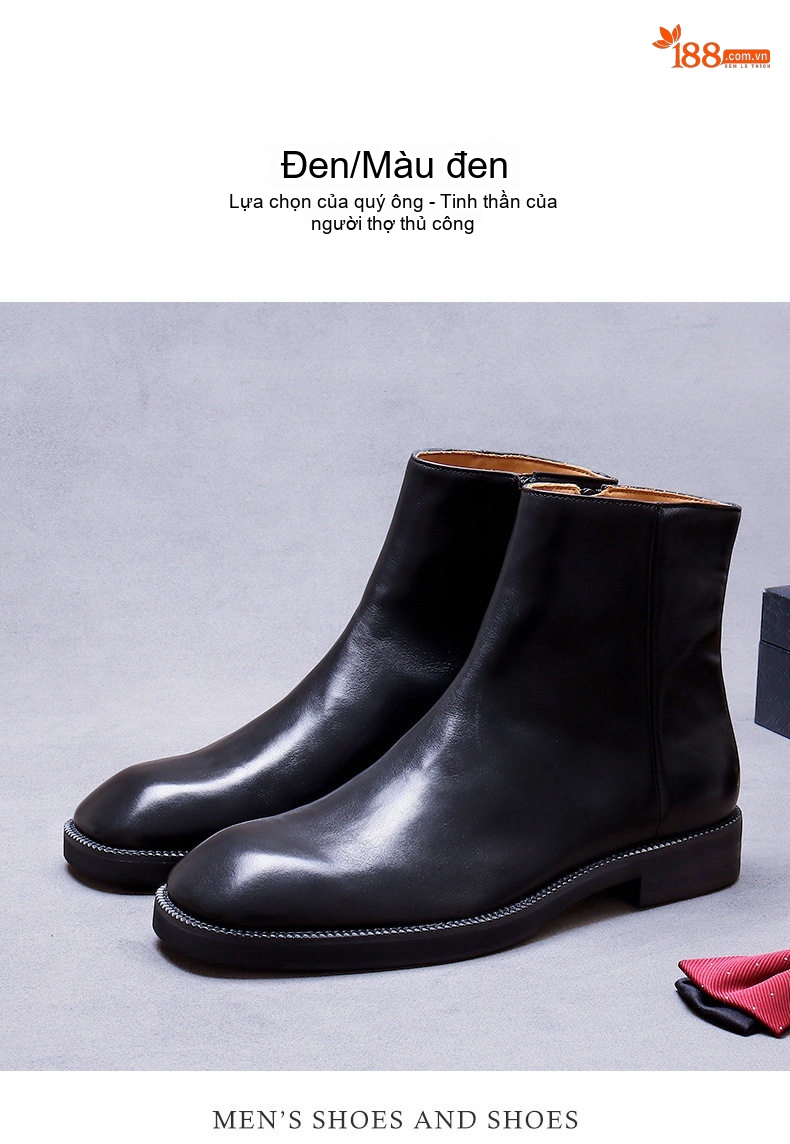 Giày Martin Nam Da Bò Khóa Kéo Phong Cách Anh Chiều Cao Đế Khoảng 3cm Màu Nâu, Đen chi tiết 11