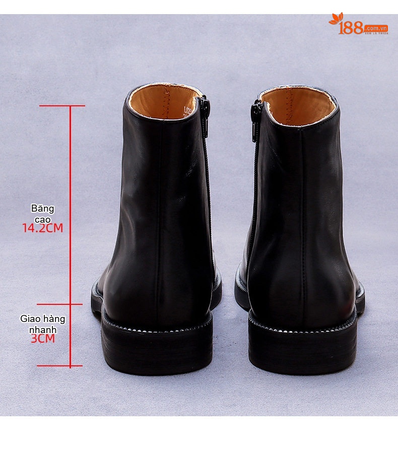 Giày Martin Nam Da Bò Khóa Kéo Phong Cách Anh Chiều Cao Đế Khoảng 3cm Màu Nâu, Đen chi tiết 17