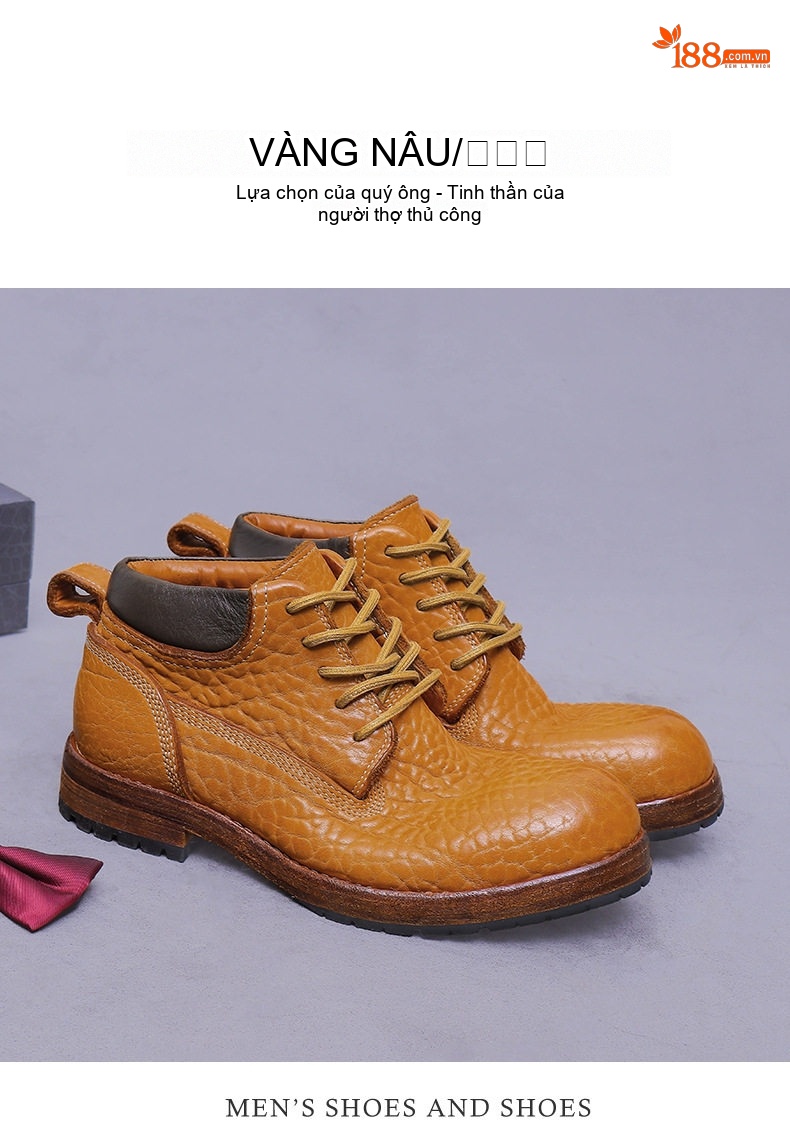 Giày Martin Nam Da Bò Vân荔枝 Cao Cổ Phong Cách Anh Chiều Cao Đế Khoảng 3cm Màu Vàng, Đen chi tiết 10