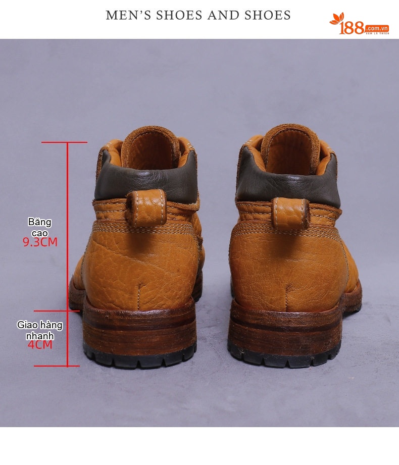 Giày Martin Nam Da Bò Vân荔枝 Cao Cổ Phong Cách Anh Chiều Cao Đế Khoảng 3cm Màu Vàng, Đen chi tiết 15