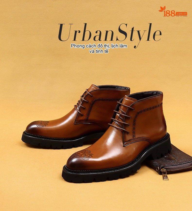 Giày Martin Nam Da Thật Cao Cổ Phong Cách Anh Chiều Cao Đế Khoảng 5cm Màu Đen, Nâu chi tiết 1