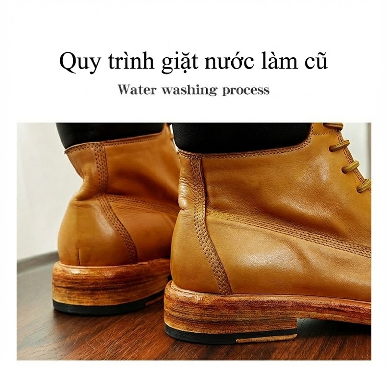 Giày Martin Nam Da Thật Cổ Cao Chiều Cao Đế Khoảng 3cm Màu Vàng Bò chi tiết 7