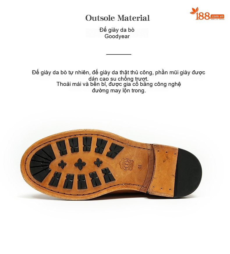 Giày Martin Nam Da Thật Cổ Cao Chiều Cao Đế Khoảng 3cm Màu Vàng Bò chi tiết 10