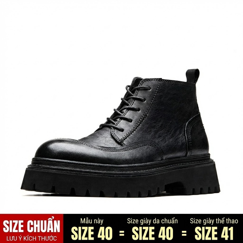 Giày Martin Nam Da Thật Cổ Cao Đế Dày Khoảng 5cm Phong Cách Anh Quốc Màu Đen, Nâu