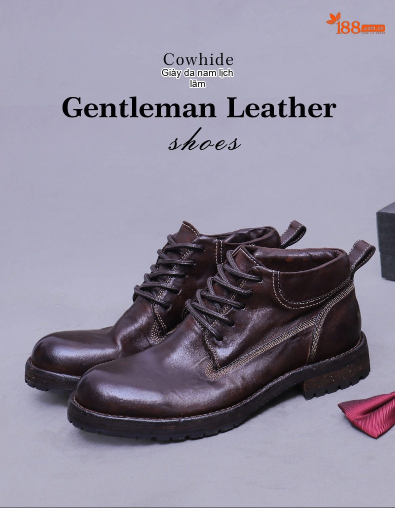 Giày Martin Nam Da Thật Phong Cách Retro Chiều Cao Đế Khoảng 3cm Màu Nâu, Đen chi tiết 1