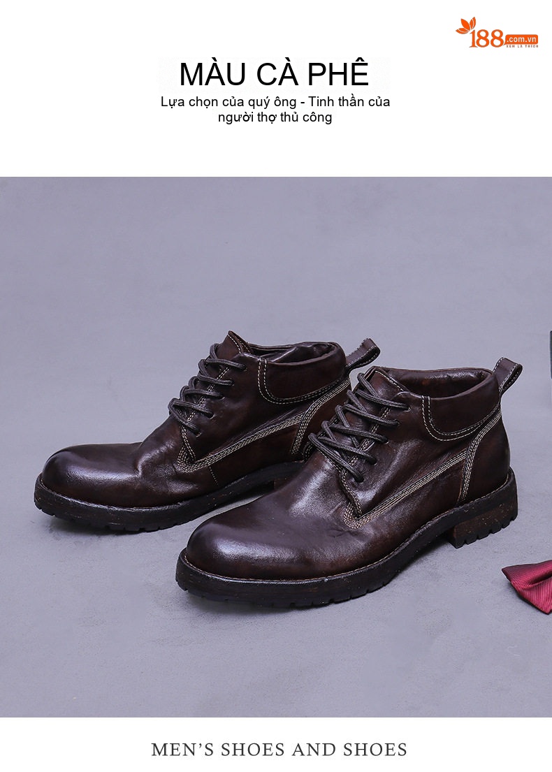 Giày Martin Nam Da Thật Phong Cách Retro Chiều Cao Đế Khoảng 3cm Màu Nâu, Đen chi tiết 4